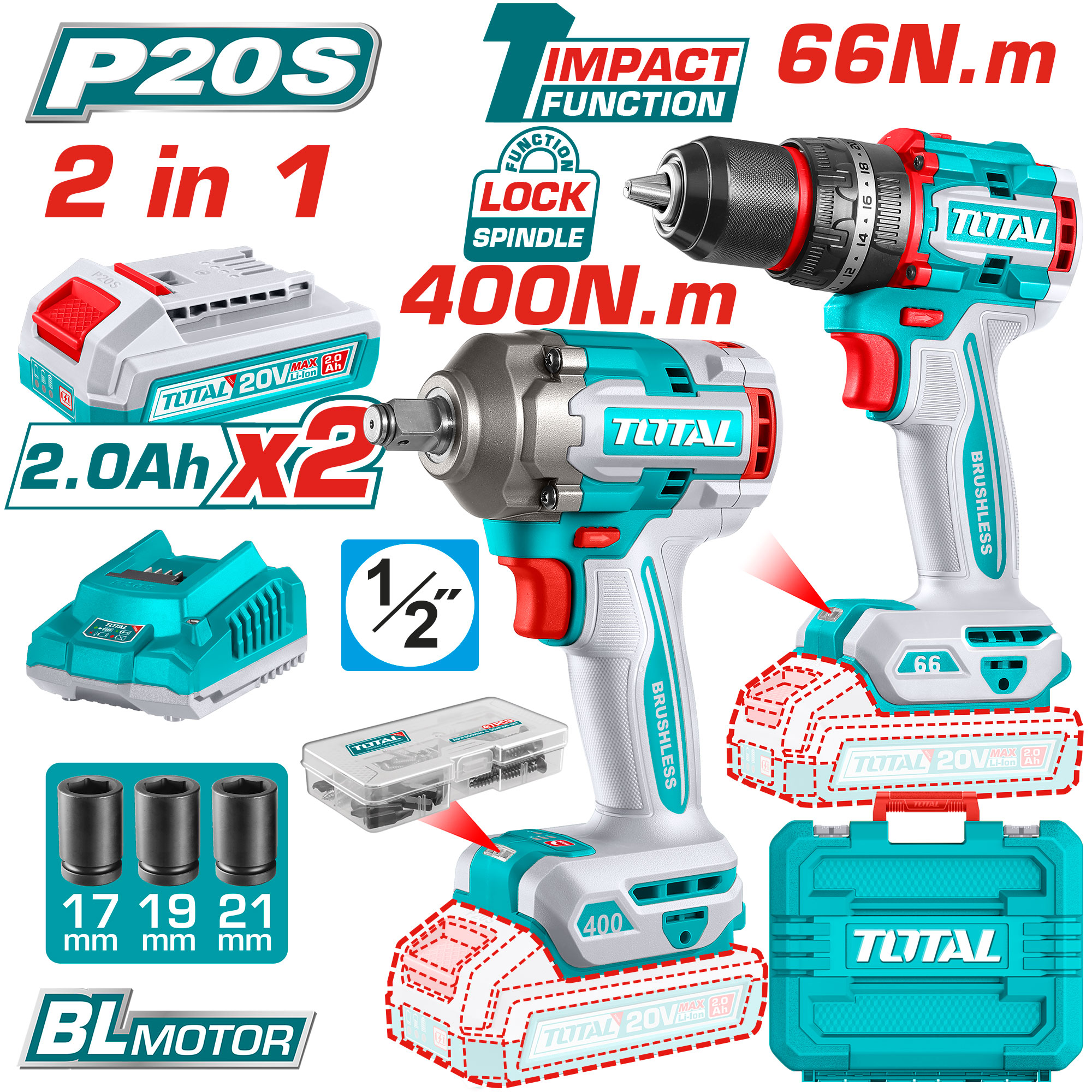 Combo Llave Impacto Total 400nm Y Taladro 66nm