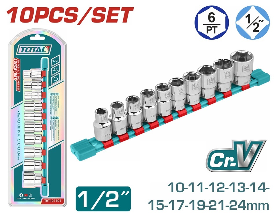 Set Llave Tubo Total 10pcs 1/2"
