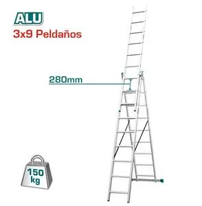 Escalera Total Aluminio Extendible 3x9 Peldaños